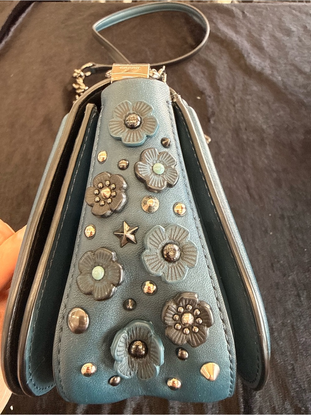 Coach Blue Leather Chain Shoulder Bag with Silver Hardware - Picture 2 of 13